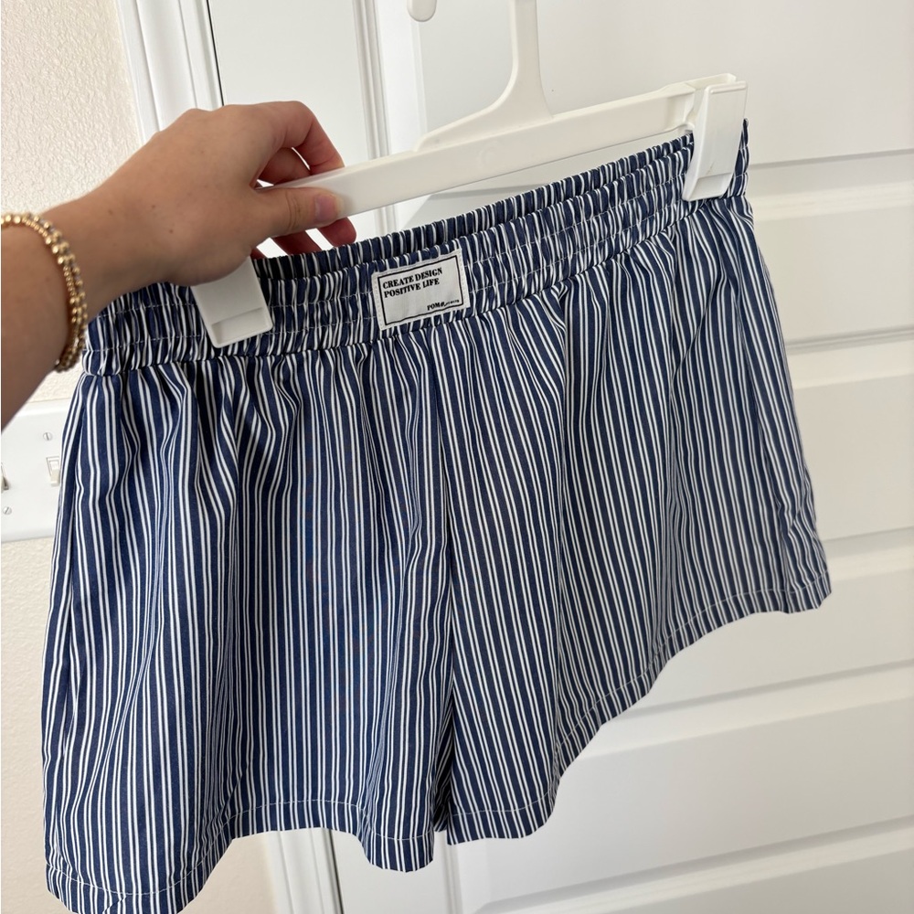 Blue Striped High Waist Lounge Shorts